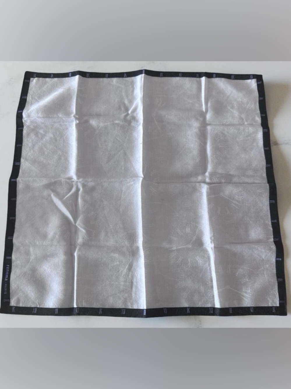 Renoma Paris Roman Numbers Scarf Cotton Purple Black White 17x17.5 Handkerchief